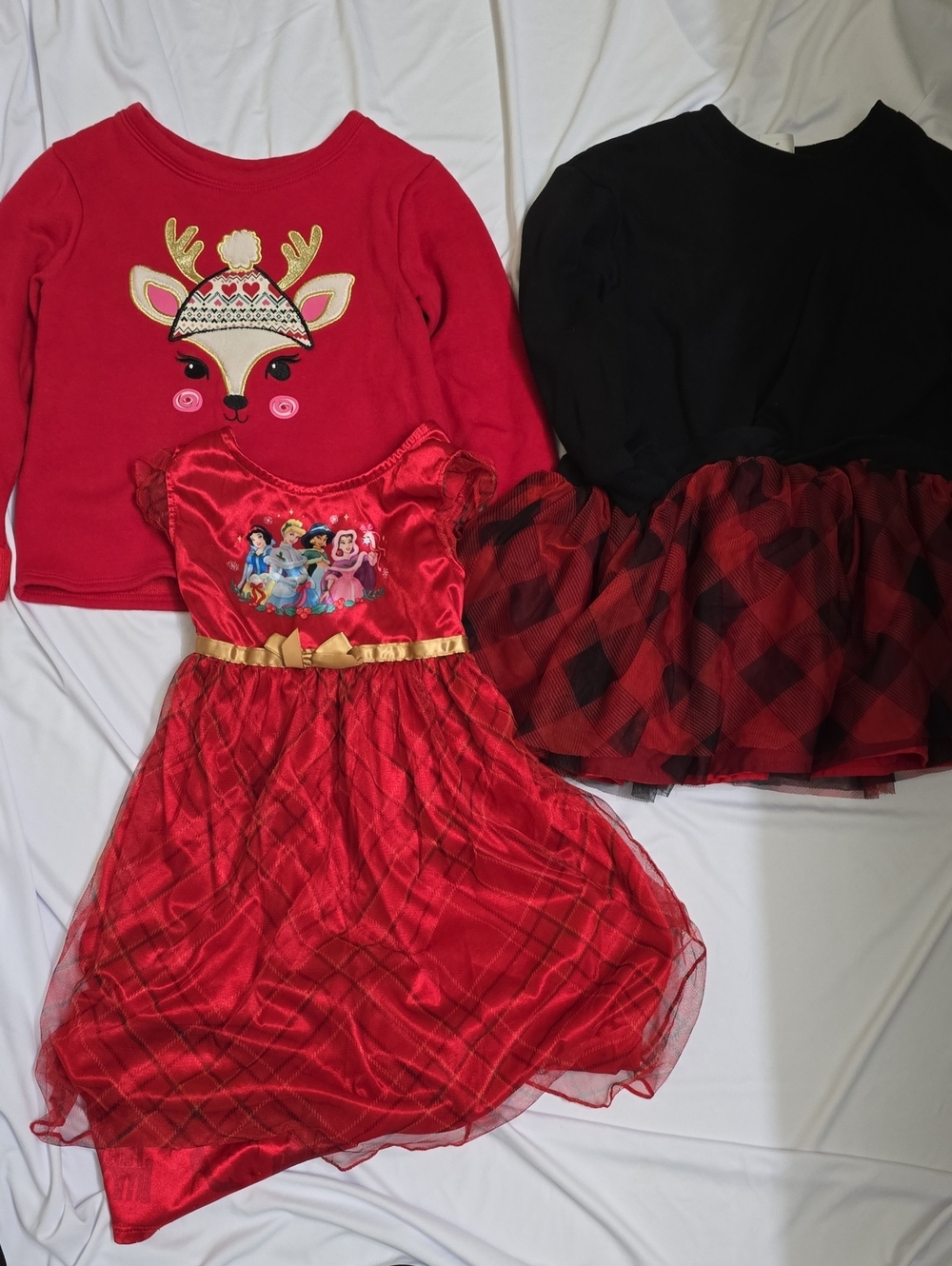 Red Girls' Princess Costume Dress with Festive Deer Top